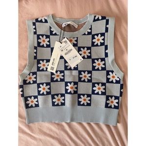 Zara floral sweater vest NWT